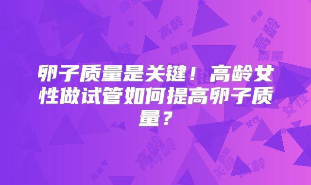卵子质量是关键!高龄女性做试管如何提高卵子质量?