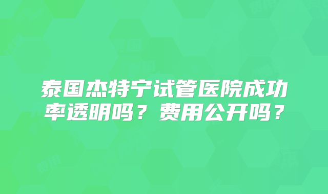泰国杰特宁试管医院成功率透明吗？费用公开吗？