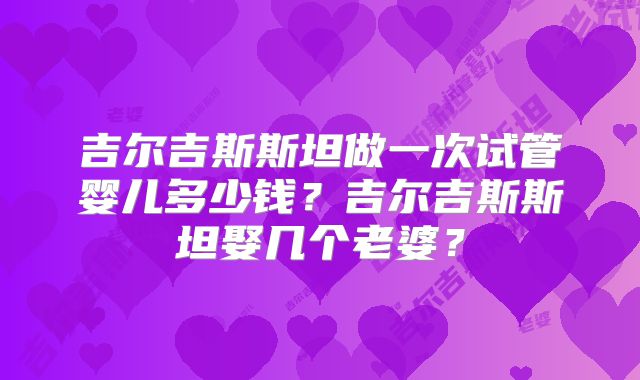 吉尔吉斯斯坦做一次试管婴儿多少钱?吉尔吉斯斯坦娶几个老婆?