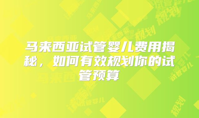 马来西亚试管婴儿费用揭秘,如何有效规划你的试管预算