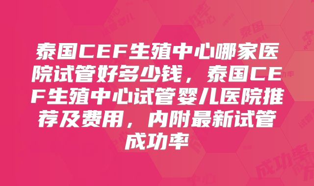 泰国CEF生殖中心哪家医院试管好多少钱，泰国CEF生殖中心试管婴儿医院推荐及费用，内附最新试管成功率