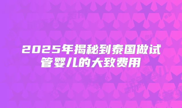 2025年揭秘到泰国做试管婴儿的大致费用