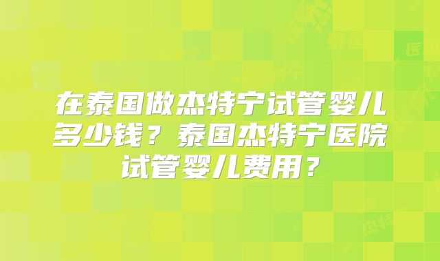在泰国做杰特宁试管婴儿多少钱？泰国杰特宁医院试管婴儿费用？