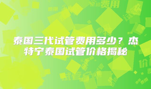 泰国三代试管费用多少?杰特宁泰国试管价格揭秘