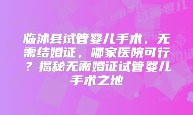 临沭县试管婴儿手术,无需结婚证,哪家医院可行?揭秘无需婚证试管婴儿手术之地