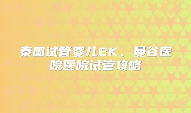 泰国试管婴儿EK、曼谷医院医院试管攻略