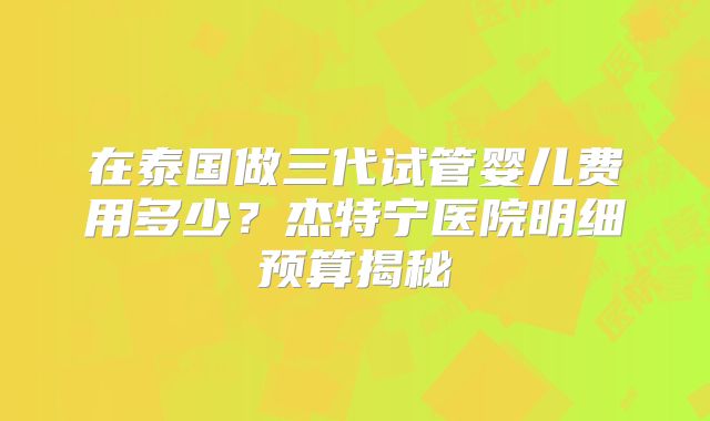 在泰国做三代试管婴儿费用多少?杰特宁医院明细预算揭秘