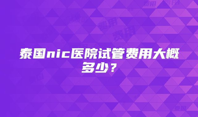 泰国nic医院试管费用大概多少？