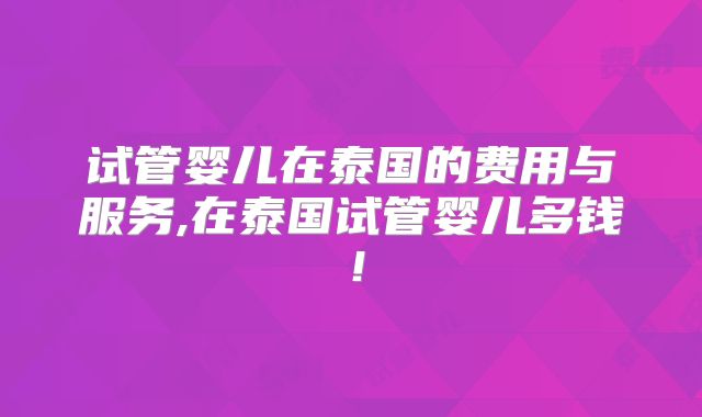 试管婴儿在泰国的费用与服务,在泰国试管婴儿多钱!