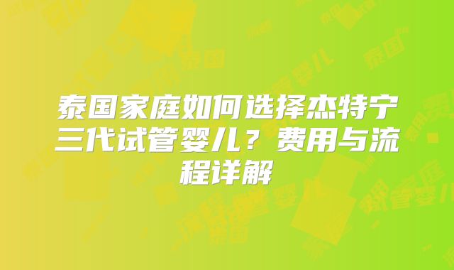 泰国家庭如何选择杰特宁三代试管婴儿？费用与流程详解