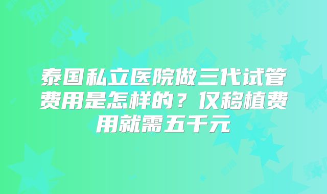 泰国私立医院做三代试管费用是怎样的?仅移植费用就需五千元