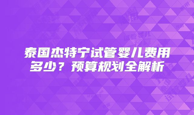 泰国杰特宁试管婴儿费用多少？预算规划全解析
