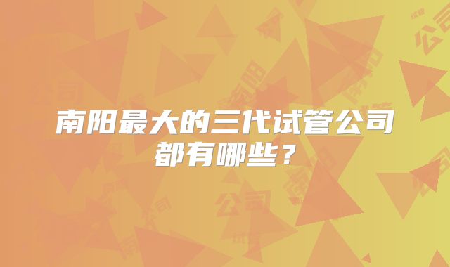 南阳最大的三代试管公司都有哪些?