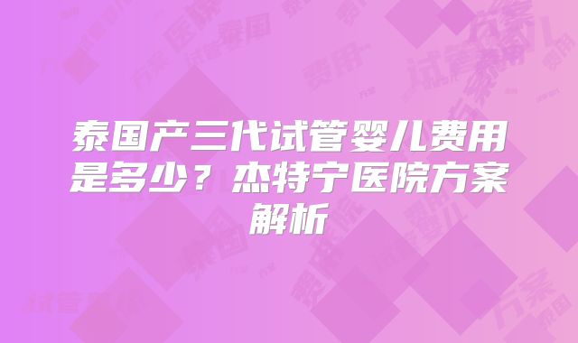 泰国产三代试管婴儿费用是多少?杰特宁医院方案解析