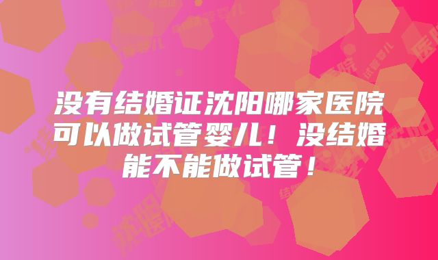 没有结婚证沈阳哪家医院可以做试管婴儿!没结婚能不能做试管!