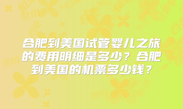 合肥到美国试管婴儿之旅的费用明细是多少?合肥到美国的机票多少钱?