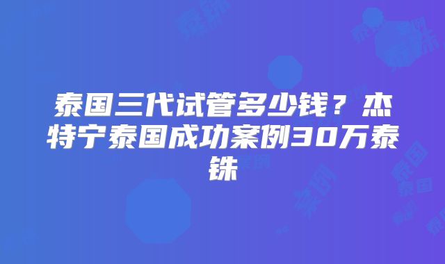 泰国三代试管多少钱?杰特宁泰国成功案例30万泰铢