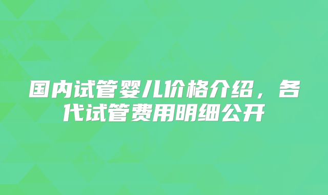 国内试管婴儿价格介绍,各代试管费用明细公开