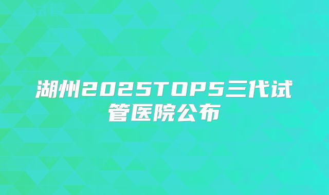 湖州2025TOP5三代试管医院公布