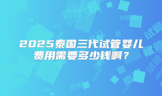 2025泰国三代试管婴儿费用需要多少钱啊？