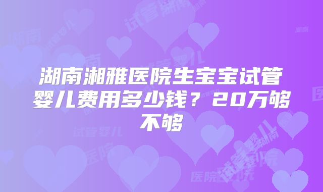 湖南湘雅医院生宝宝试管婴儿费用多少钱?20万够不够