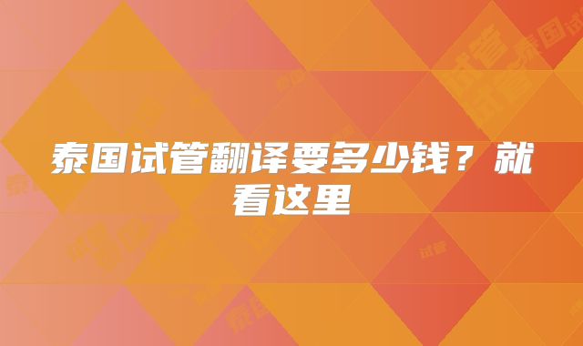 泰国试管翻译要多少钱？就看这里