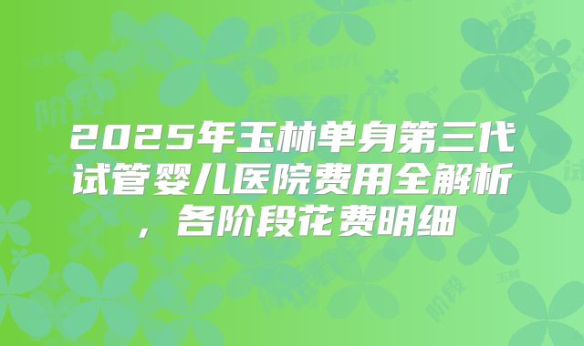 2025年玉林单身第三代试管婴儿医院费用全解析,各阶段花费明细