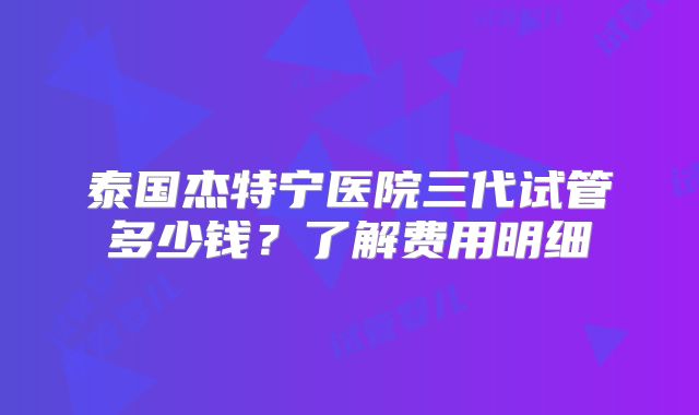 泰国杰特宁医院三代试管多少钱？了解费用明细