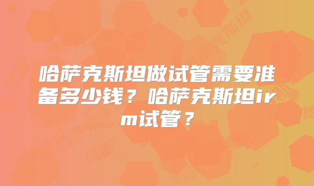 哈萨克斯坦做试管需要准备多少钱？哈萨克斯坦irm试管？