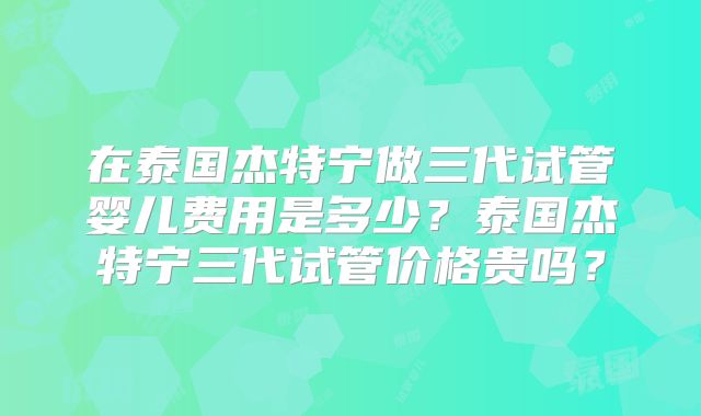 在泰国杰特宁做三代试管婴儿费用是多少?泰国杰特宁三代试管价格贵吗?