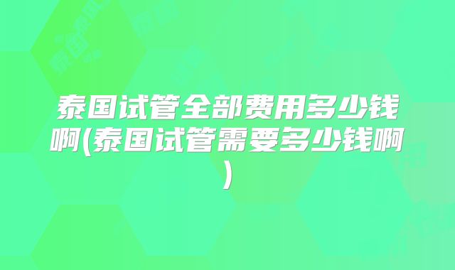 泰国试管全部费用多少钱啊(泰国试管需要多少钱啊)