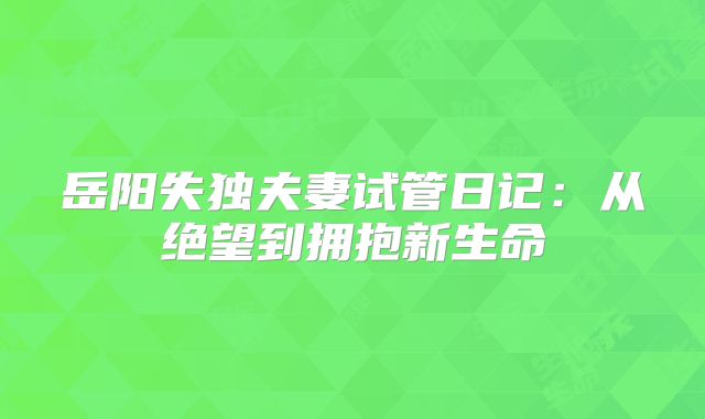 岳阳失独夫妻试管日记:从绝望到拥抱新生命