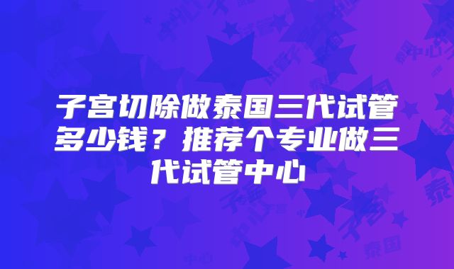 子宫切除做泰国三代试管多少钱?推荐个专业做三代试管中心