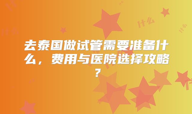 去泰国做试管需要准备什么,费用与医院选择攻略?