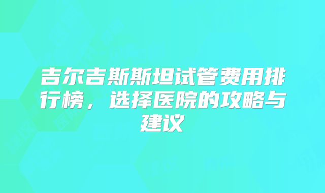 吉尔吉斯斯坦试管费用排行榜,选择医院的攻略与建议