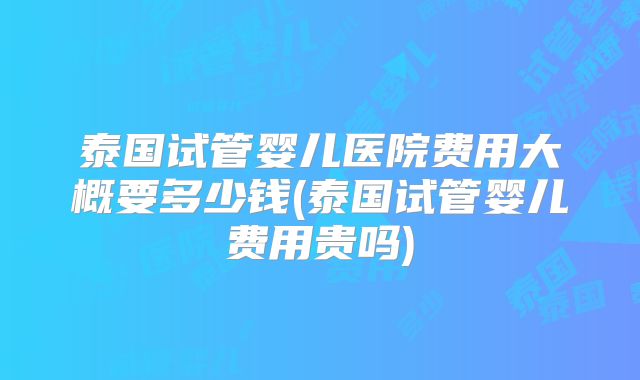 泰国试管婴儿医院费用大概要多少钱(泰国试管婴儿费用贵吗)
