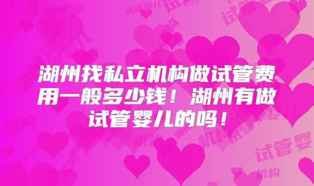 湖州找私立机构做试管费用一般多少钱!湖州有做试管婴儿的吗!