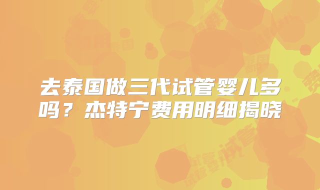 去泰国做三代试管婴儿多吗?杰特宁费用明细揭晓