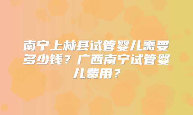 南宁上林县试管婴儿需要多少钱？广西南宁试管婴儿费用？