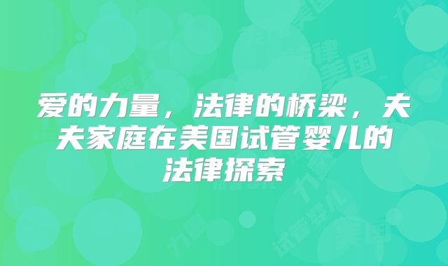 爱的力量,法律的桥梁,夫夫家庭在美国试管婴儿的法律探索