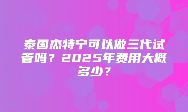 泰国杰特宁可以做三代试管吗?2025年费用大概多少?