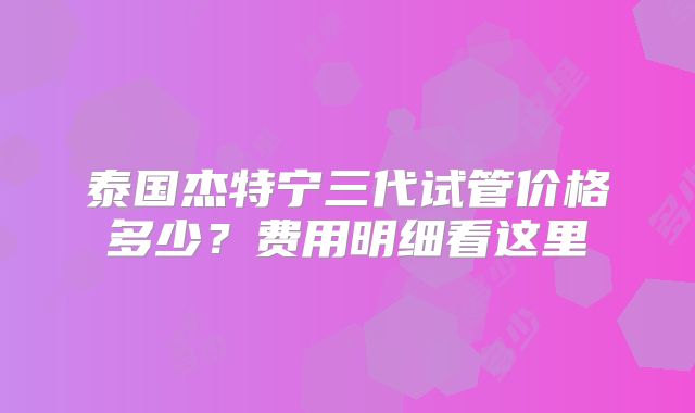 泰国杰特宁三代试管价格多少？费用明细看这里