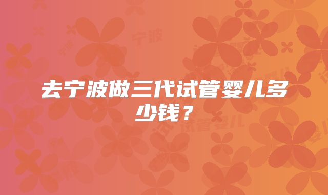 去宁波做三代试管婴儿多少钱？