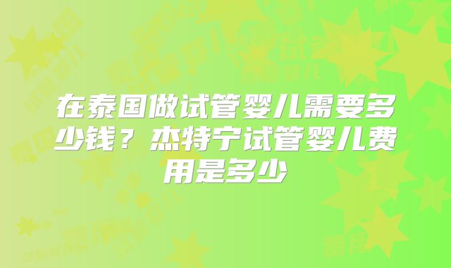 在泰国做试管婴儿需要多少钱?杰特宁试管婴儿费用是多少