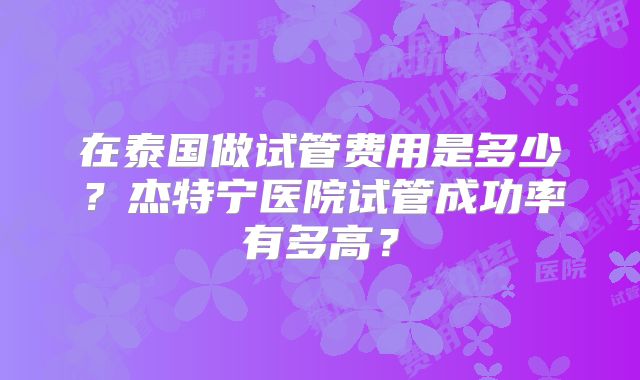 在泰国做试管费用是多少?杰特宁医院试管成功率有多高?