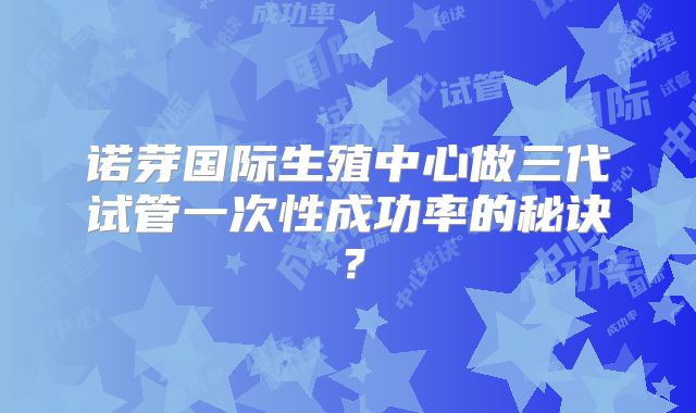 诺芽国际生殖中心做三代试管一次性成功率的秘诀？
