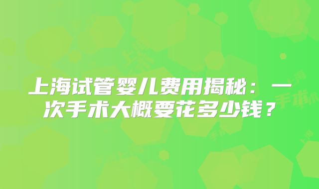 上海试管婴儿费用揭秘:一次手术大概要花多少钱?