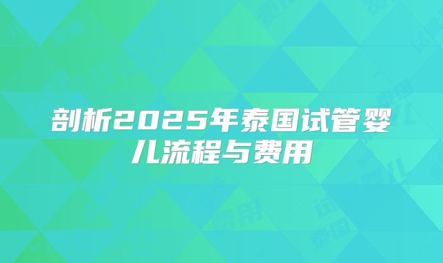 剖析2025年泰国试管婴儿流程与费用