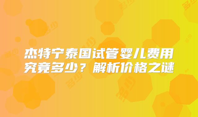 杰特宁泰国试管婴儿费用究竟多少?解析价格之谜