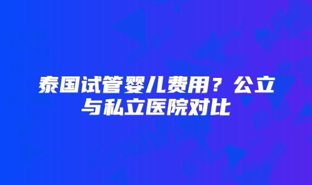 泰国试管婴儿费用?公立与私立医院对比